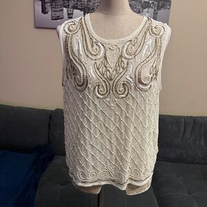 🏷️ 3 for $10 - F21 Off White Beaded Sheer Top